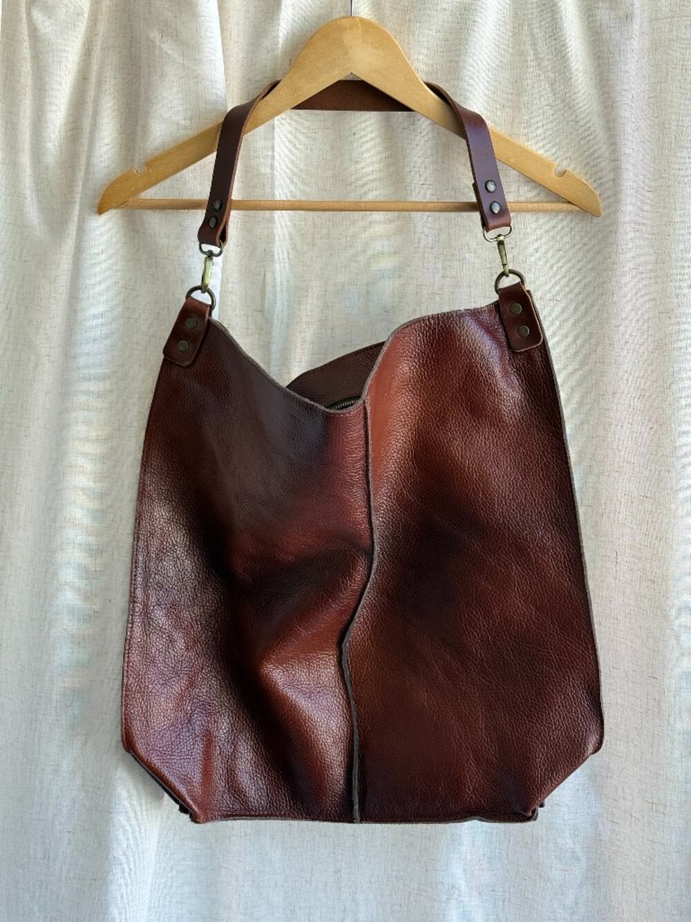 Oversized Slouchy Brown Leather Hobo Tote Bag